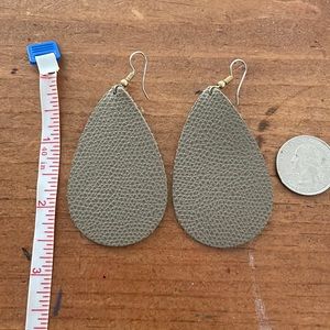 Gray/Tan Leather Teardrop Earrings